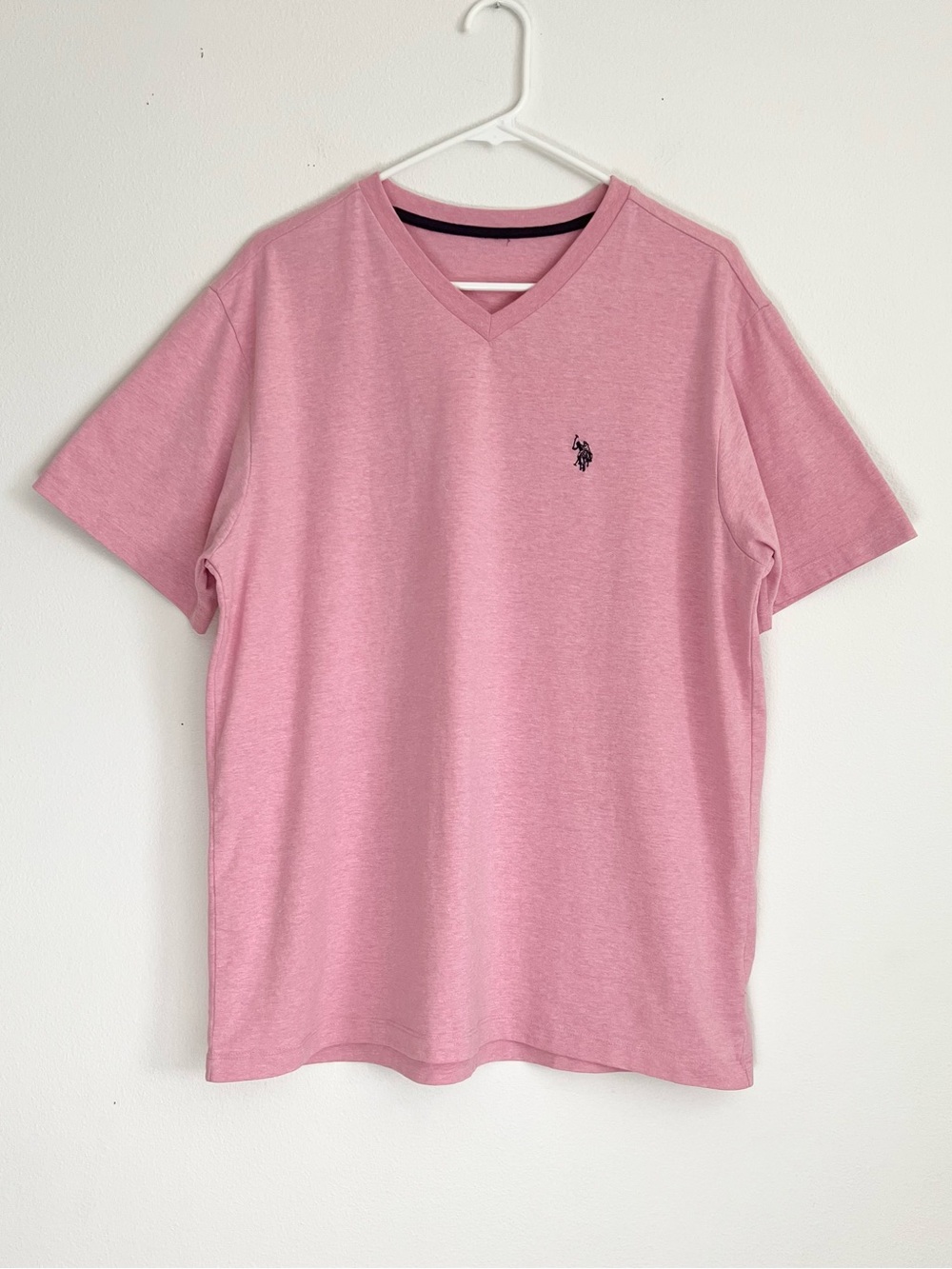 U.S. Polo Assn Men Heather Pink V-neck T-Shirt Cotton Short Sleeve Preppy Tee L